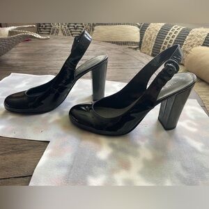 Nine West URSULA Black Patent Leather Slingback Heels 8